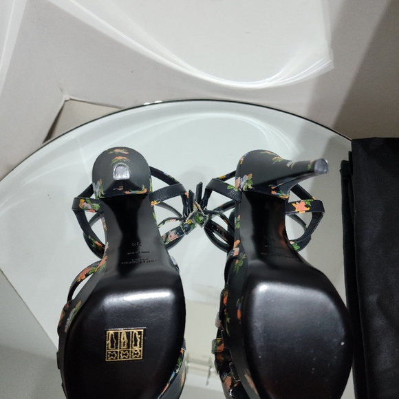 Saint Laurent Floral Print Pumps Tribute Black Leather Heels Size 38 - Picture 7 of 10